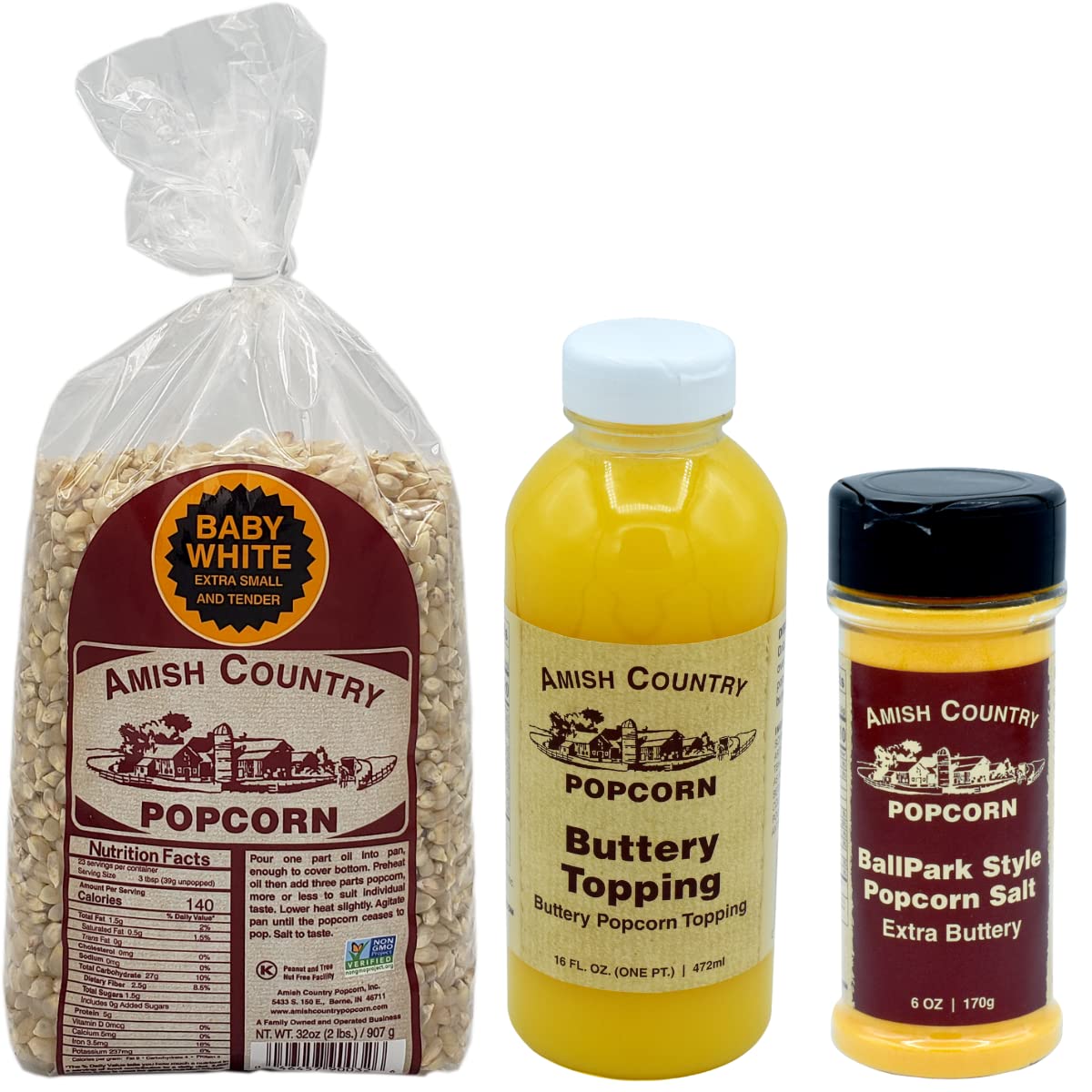 Amish Country Popcorn Baby White Popcorn Kernels with Buttery Topping 2 lb Bag Non-GMO Gluten Free