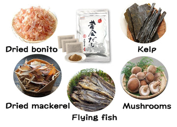 UMAMI DASHI Golden soup stock 0.3 oz (18 pcs). The raw materials are AGO (flying fish), KATSUO(dried bonito), SABA(dried mackere
