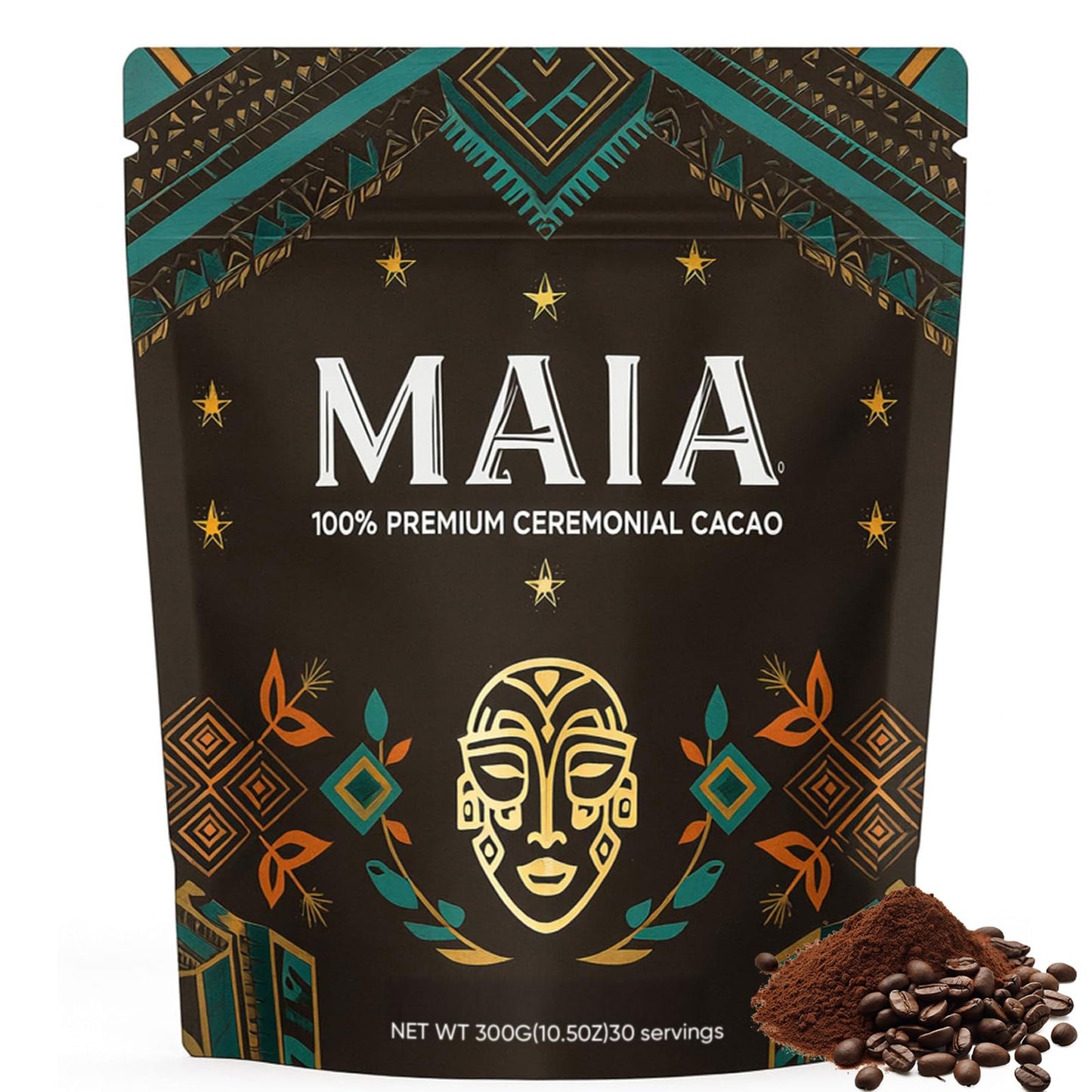 Maia Ceremonial Cacao - 100% Pure Natural Cacao Powder  Enhanced with Flavanol & Theobromine for Mental Clarity  Focus & Energy  Zero Sugar  Non-GMO  Vegan - 10.5oz (1)