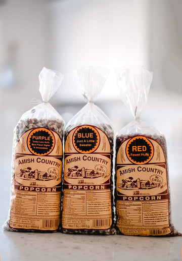 Amish Country Popcorn | 3-1 lb Bags | Purple, Red and Blue Popcorn Kernels | Old Fashioned, Non-GMO and Gluten Free (3-1 lb Bags