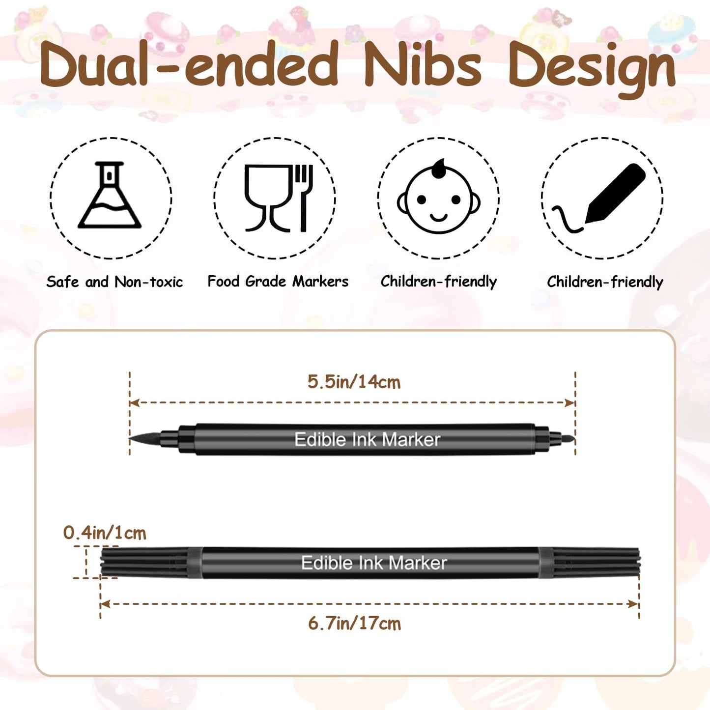 Food Coloring Pens, 5Pcs Black Double Sided Edible Food Coloring Markers With Fine And Thick Tip, Food Grade Gourmet Writers For