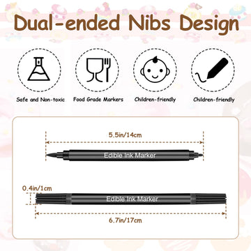 Food Coloring Pens, 5Pcs Black Double Sided Edible Food Coloring Markers With Fine And Thick Tip, Food Grade Gourmet Writers For