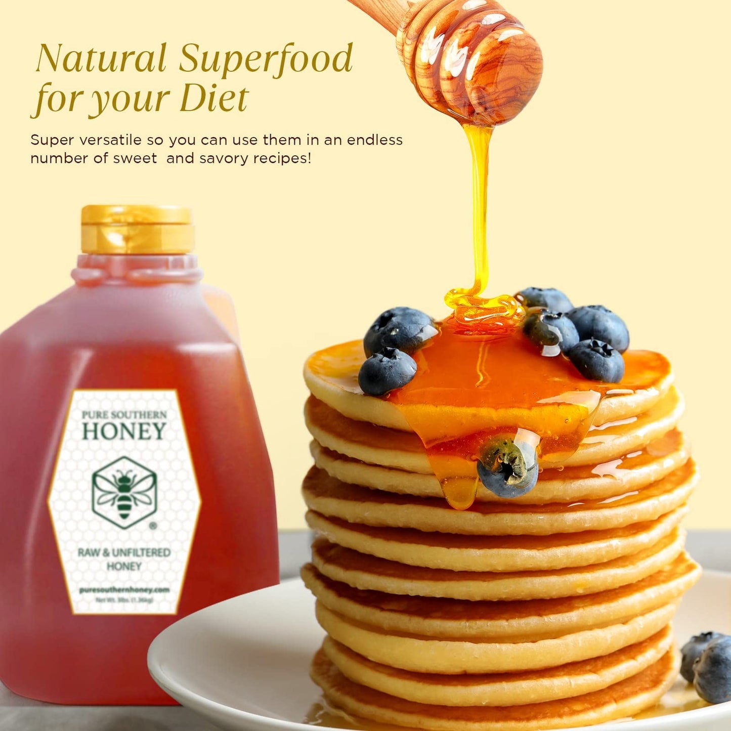 100% Raw & Unfiltered Wildflower Honey - American Made By Pure Southern Honey (48 Ounce)