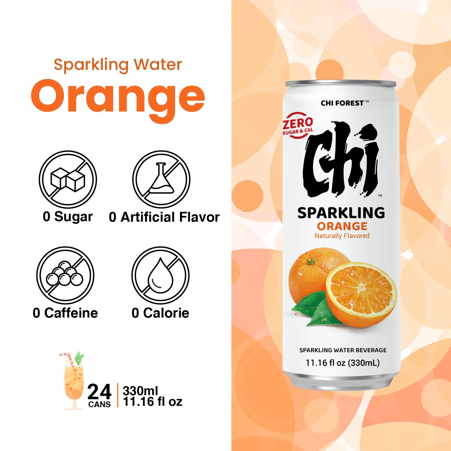 CHI FOREST Orange sparkling water, 0 Sugar 0 Carolies, 11.15 oz* 24 cans