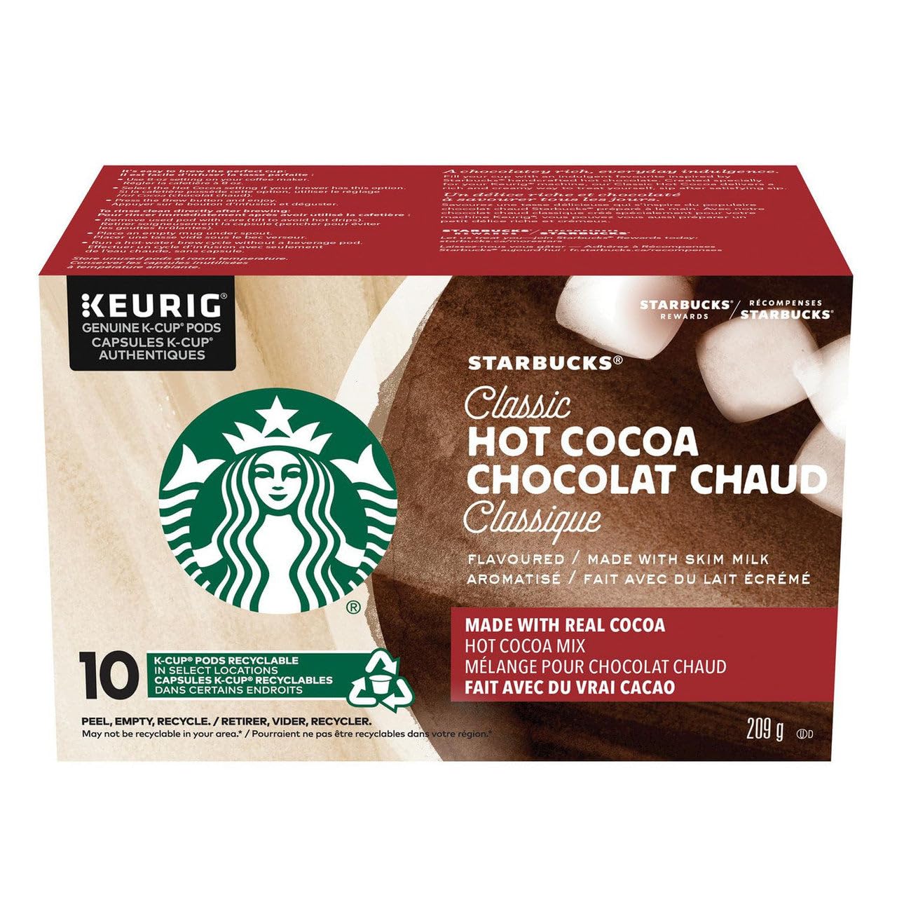 Classic Hot Cocoa K-Cups, 10Ct Box, 209G/7.3 Oz., (Imported From Canada)