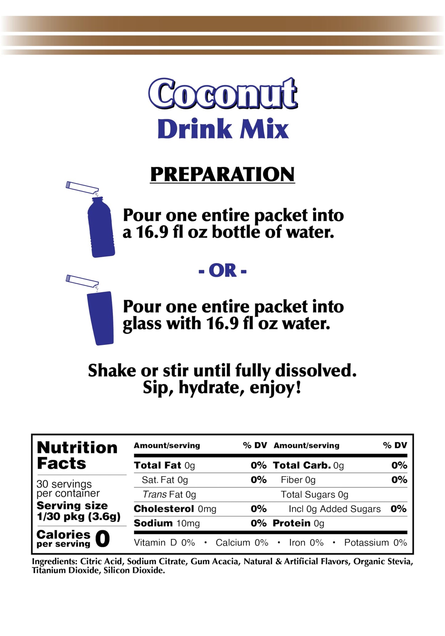 Gramzero 2Go Sticks - Coconut, Zero Calorie Sugar Free Drink Mix, Stevia Sweetened, Great For Nutrition Club Loaded Tea To Go Ki