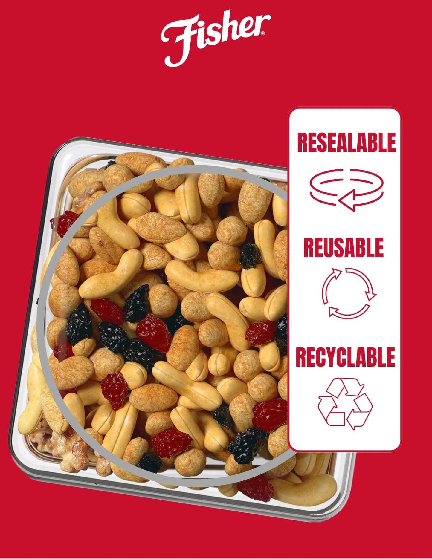 Fisher Snack Sweet Nut Trail Mix, 38 Ounce Jar, Honey Roasted Peanuts, Raisins, Frosted Walnuts, Cashews, Dried Cranberries