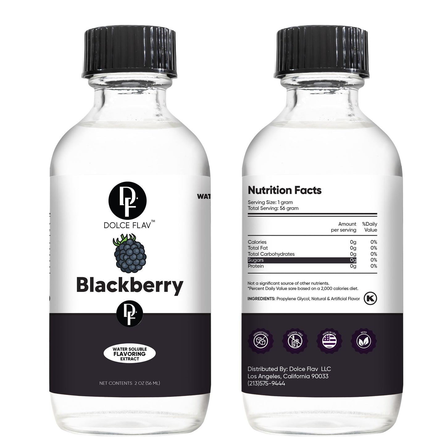 Dolce Flav Blackberry Extract - 2 Ounce Water-Soluble Multipurpose Flavoring Ideal for Baked Goods, Beverages, Coffee, Desserts