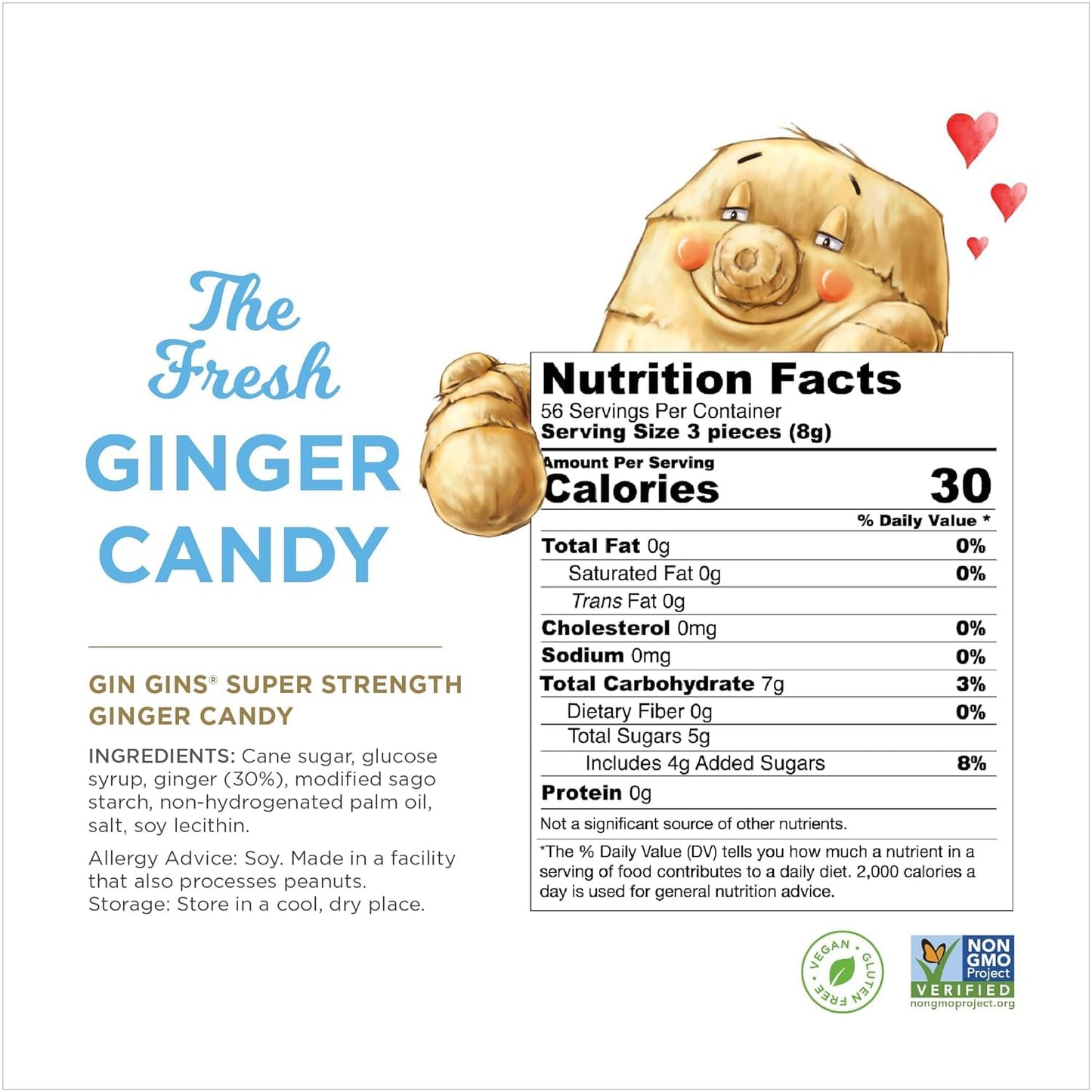 The Ginger People GIN GINS Super Strength Ginger Candy, Individually Wrapped, 1 lb Bag (Pack of 2)