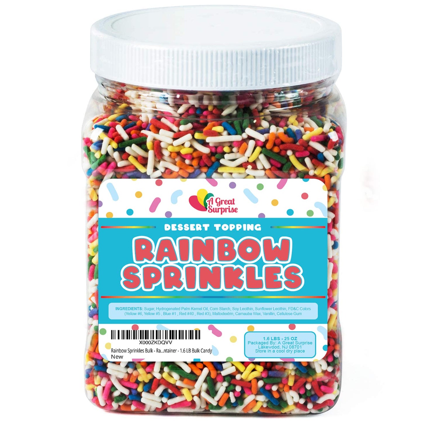 Rainbow Sprinkles - 1.6 Pounds - Ice Cream Sundae Toppings - Colorful Rainbow Jimmies For Cake Decorating, Baking, Cupcakes, Cookies