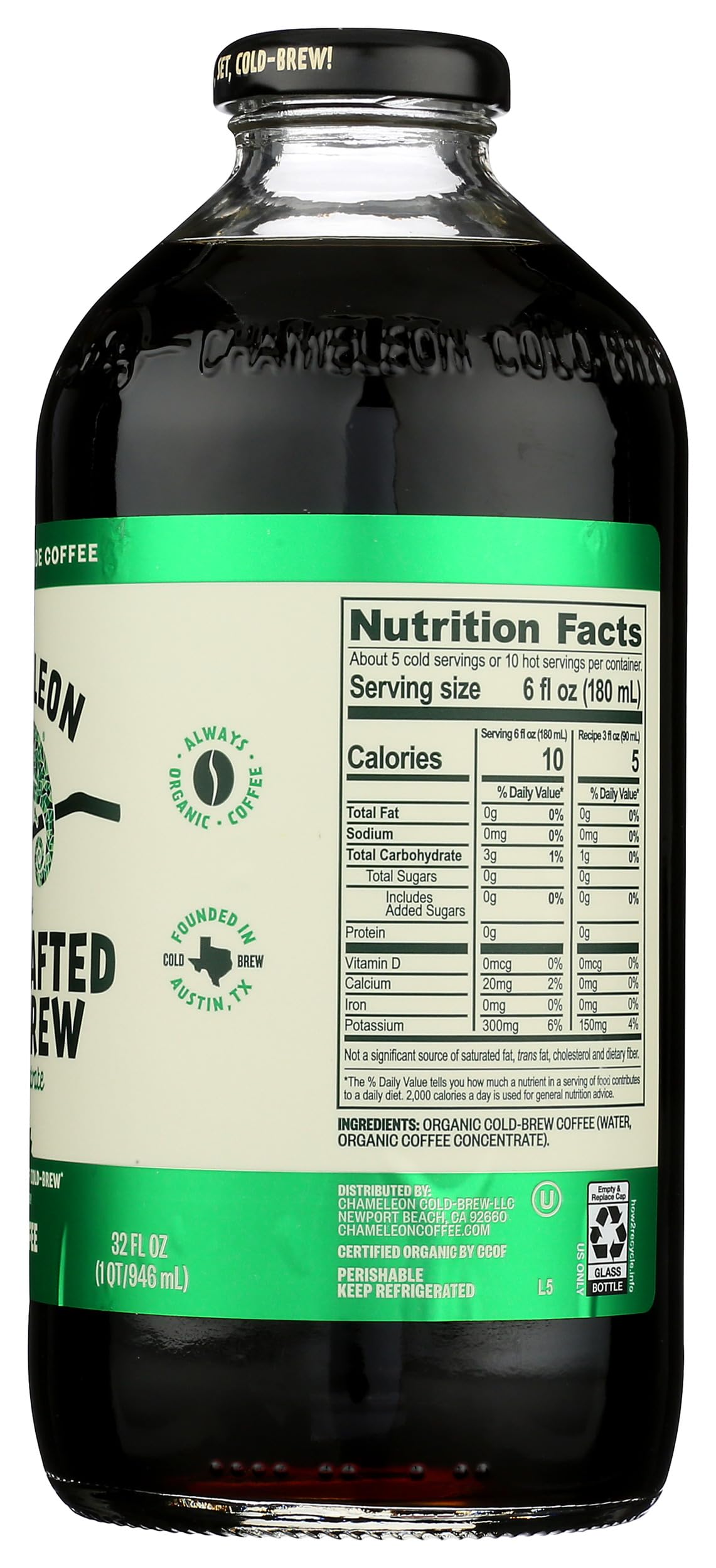 CHAMELEON COLD BREW Organic Original Cold Brew Coffee Concentrate, 32 FZ