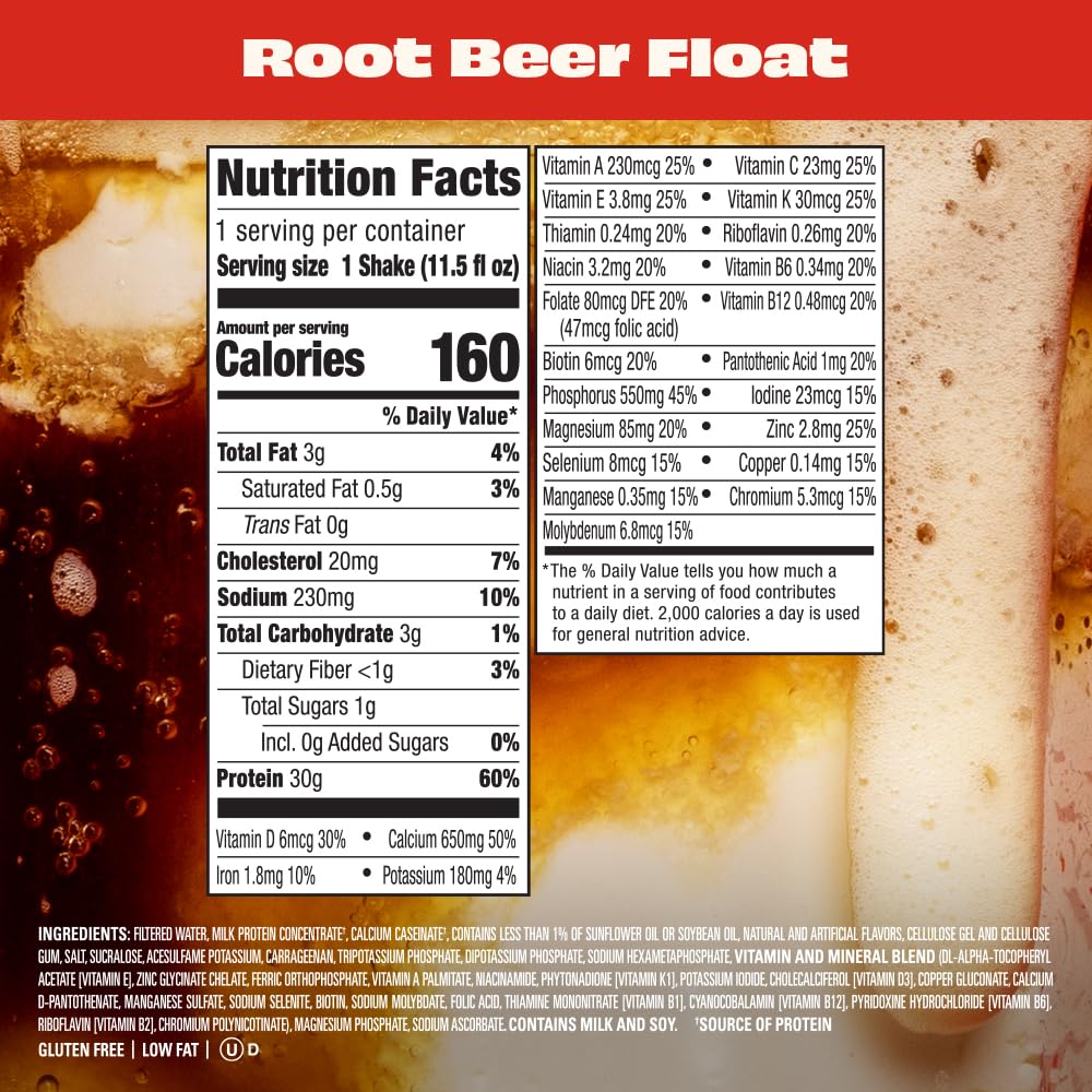 Premier Protein Shake, Root malt-inspired Float, 30g Protein, 1g Sugar, 11.5 fl oz, Pack of 12, Model 80099, Cream