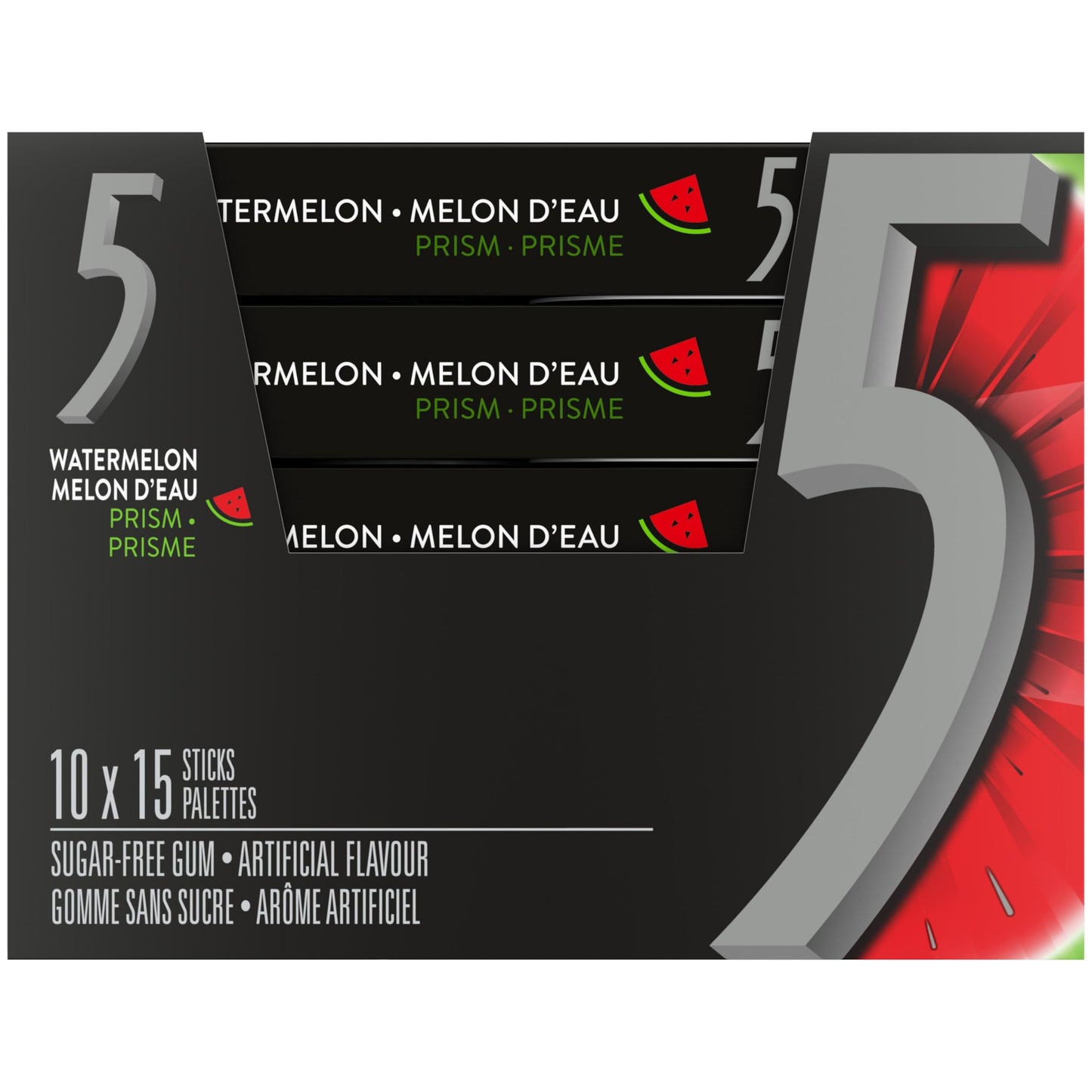 Wrigley 5 Prism Electric Watermelon Gum, 10Ct X 15Pcs, (Imported From Canada)