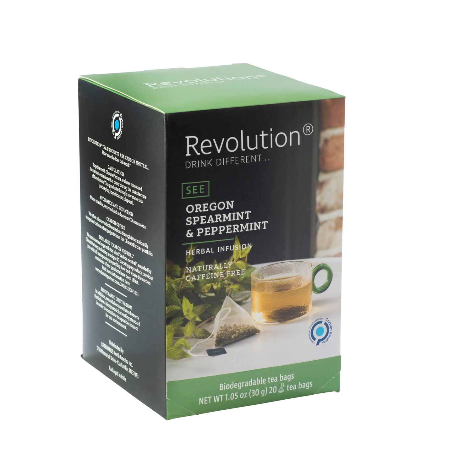 Revolution Tea Southern Mint Herbal Tea - Oregon Spearmint & Peppermint - Biodegradable Infuser Bags - 20 Count