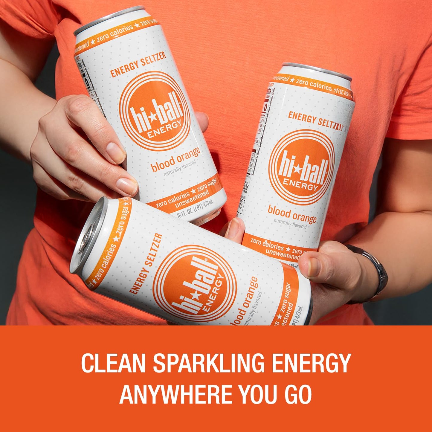 Hiball Energy Caffeinated Sparkling Water, Blood Orange, Sugar Free, 16 Fl Oz (8 Pack)