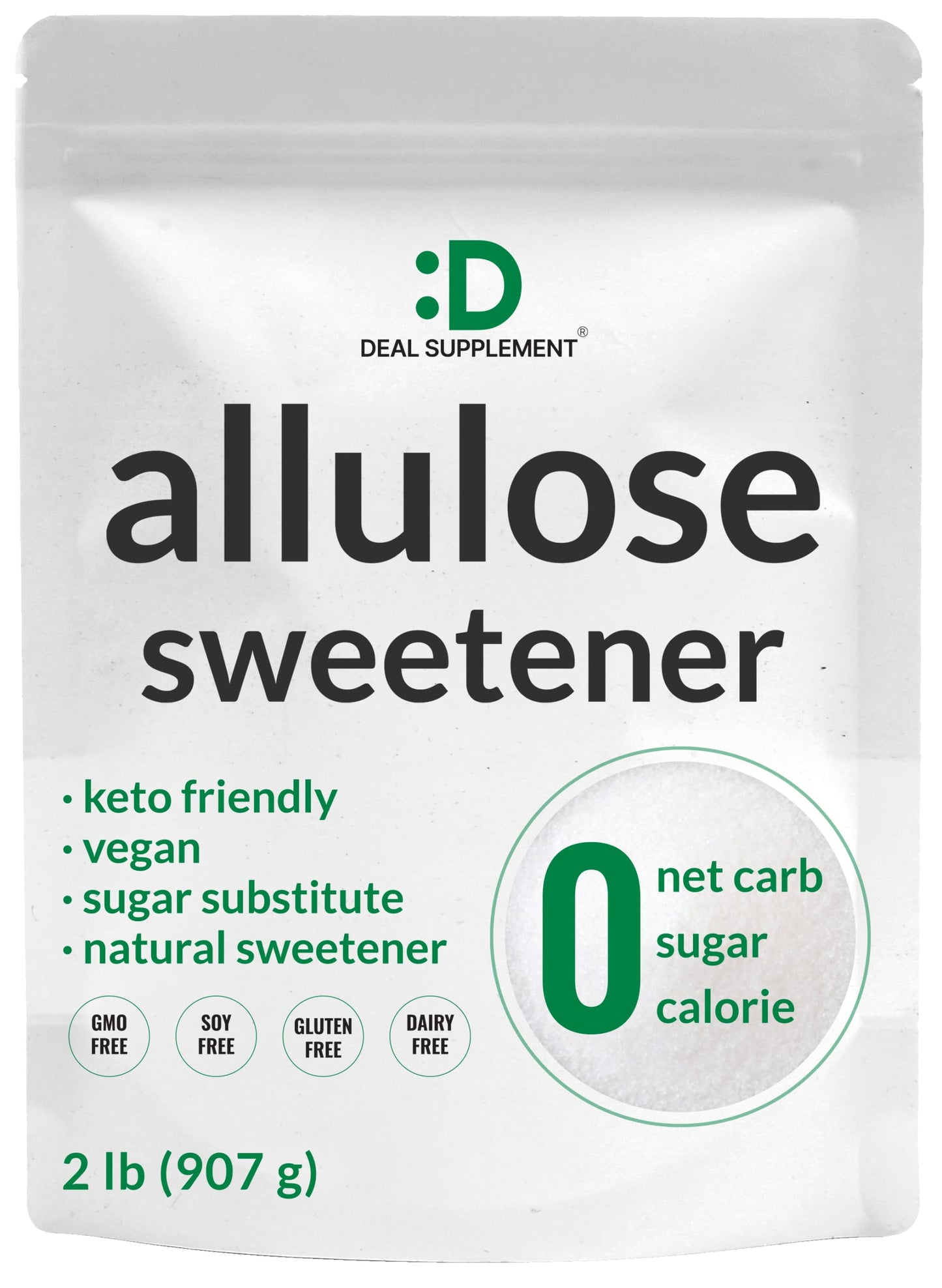 Allulose Sweetener 2 Pounds - Natural Sugar Subsitutes, No Aftertaste - Keto Friendly, Vegan, Zero Net Carb, Zero Calorie, Great
