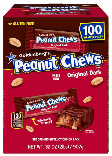 Goldenbergs Peanut Chews Original Dark Chocolate Gravity Feeder (100 Ct.) - 2 Lbs.
