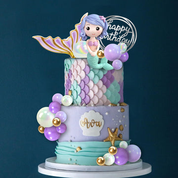 Mermaid Cake Toppers Under The Sea Mermaid Tail Cake Decorations Gold Purple Pearl Ball For Girl Kid Birthday Party Mermaid Them