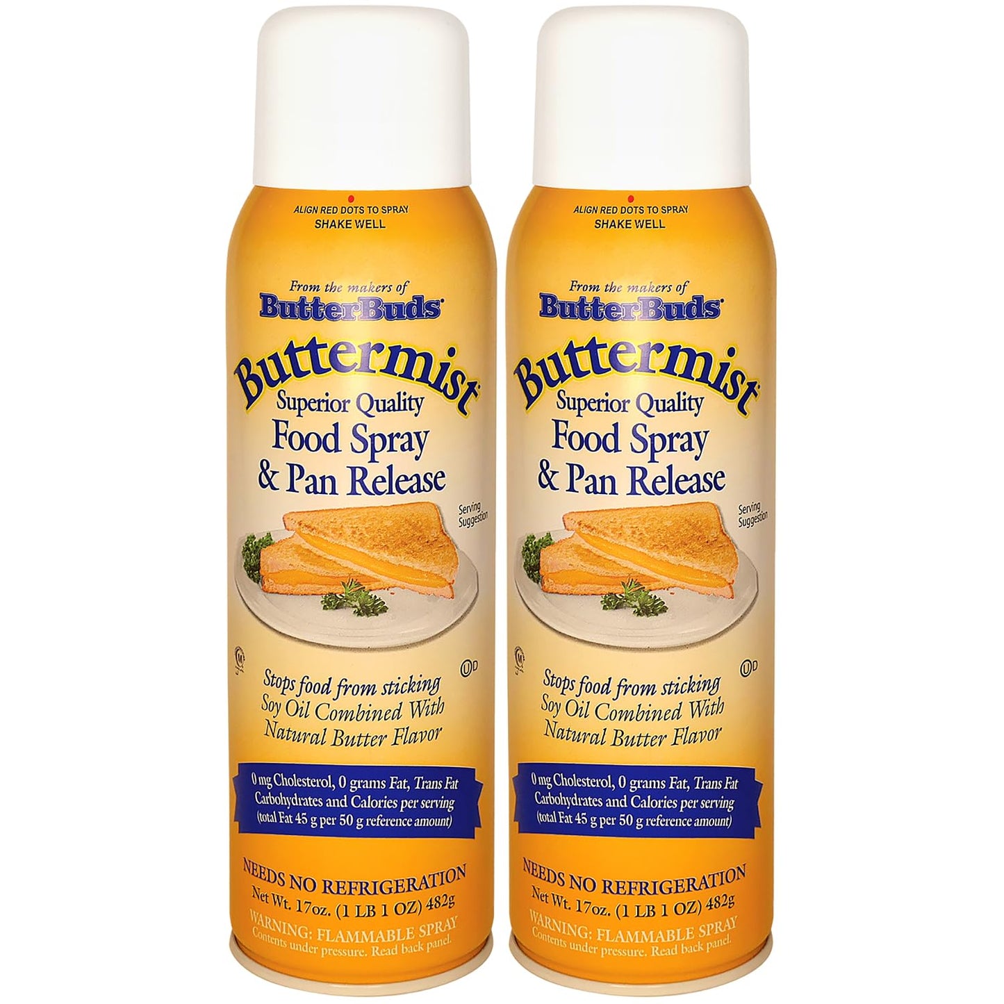 BUTTER BUDS Buttermist Food Spray & Pan Release, Natural Butter Flavor, 17 Oz Each, 2-Pack