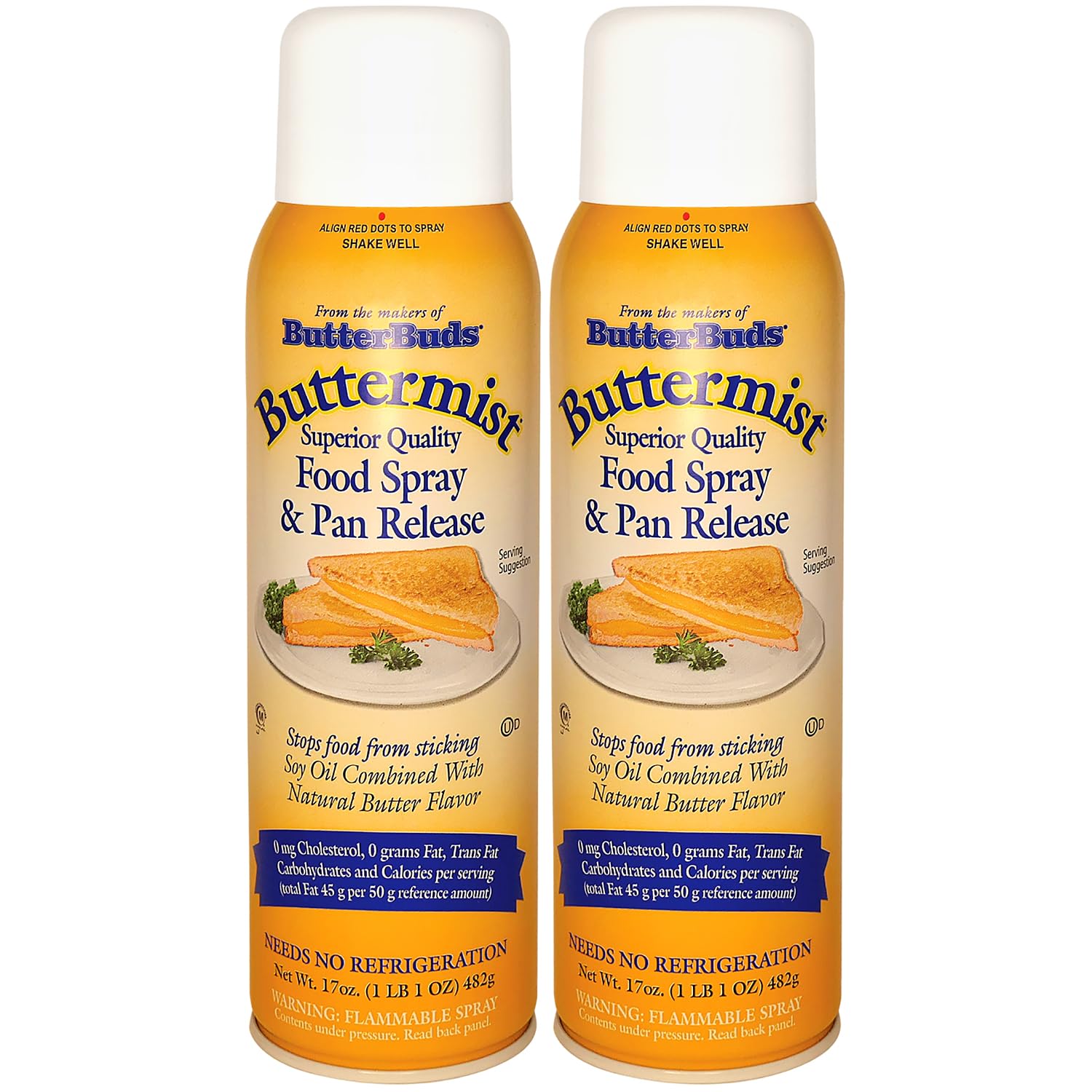 BUTTER BUDS Buttermist Food Spray & Pan Release, Natural Butter Flavor, 17 Oz Each, 2-Pack