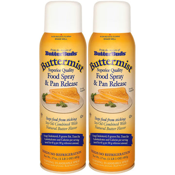 BUTTER BUDS Buttermist Food Spray & Pan Release, Natural Butter Flavor, 17 Oz Each, 2-Pack