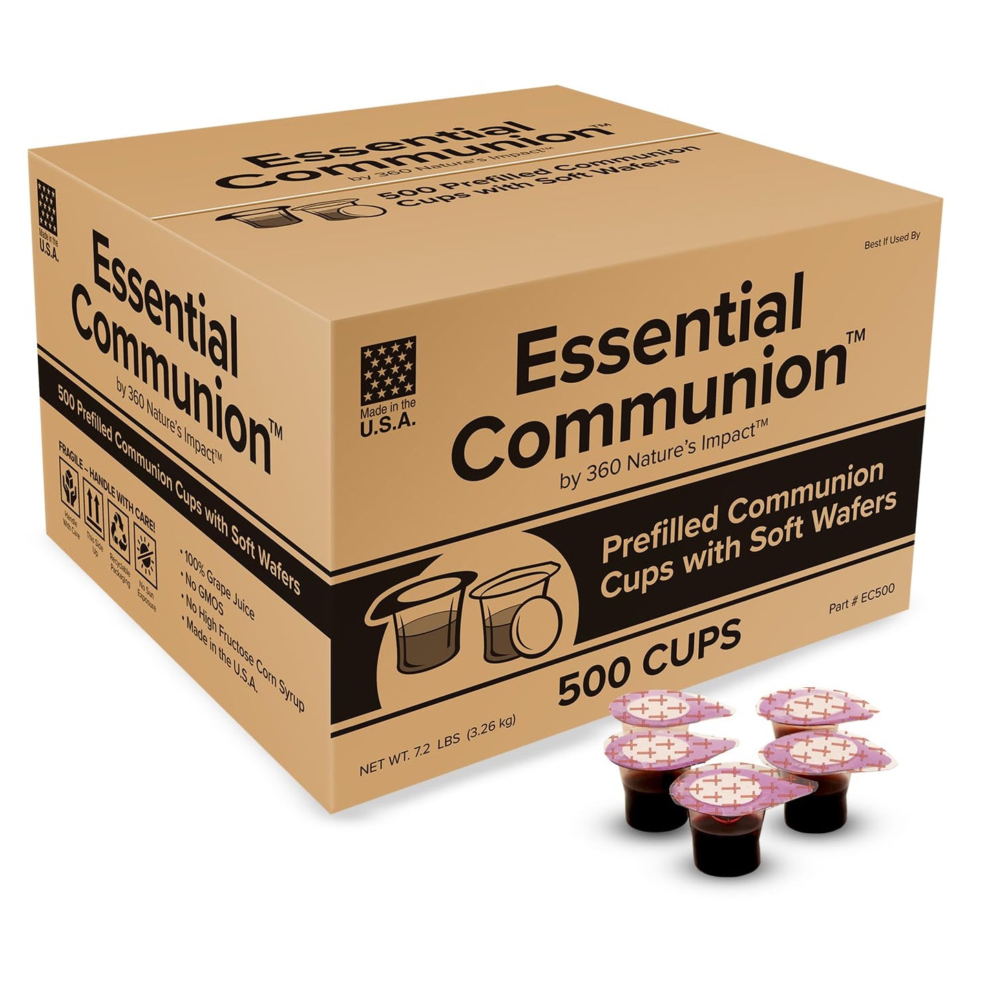 Prefilled Communion Cups and Wafer Set for Holy Eucharist Celebration in Hospitals, Summer Camps & More, Box of 500, Made with C