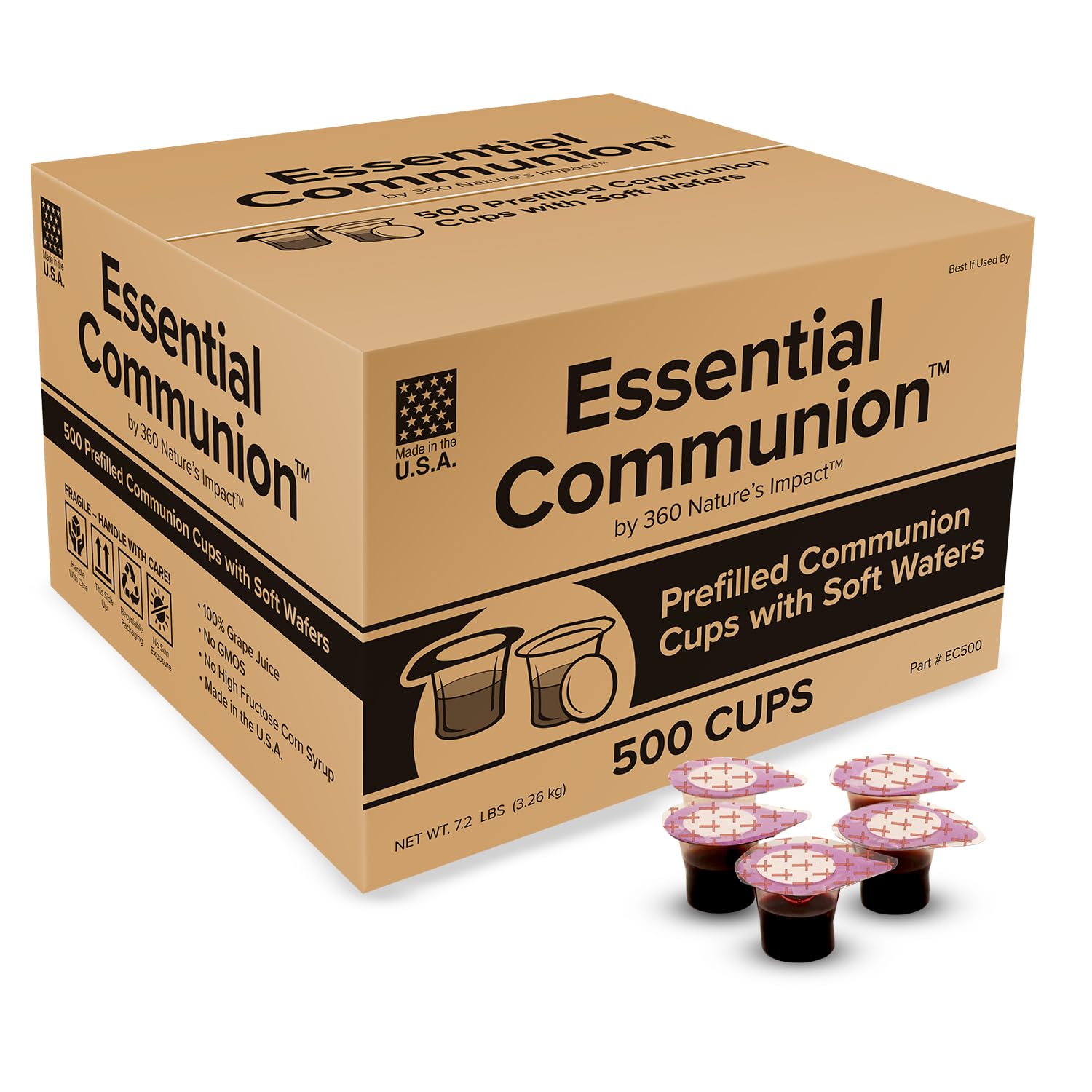 Prefilled Communion Cups and Wafer Set for Holy Eucharist Celebration in Hospitals, Summer Camps & More, Box of 500, Made with C