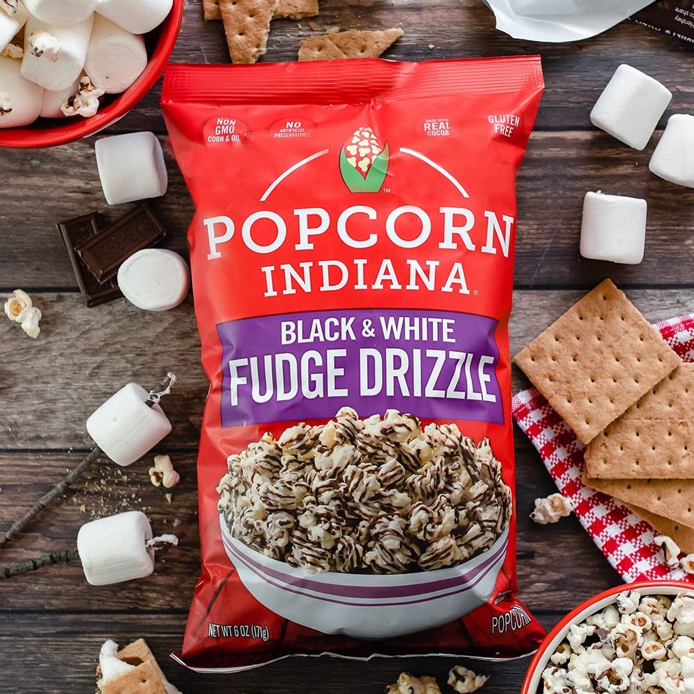 Popcorn Indiana Fudge Drizzled Black & White Popcorn, 6 Oz