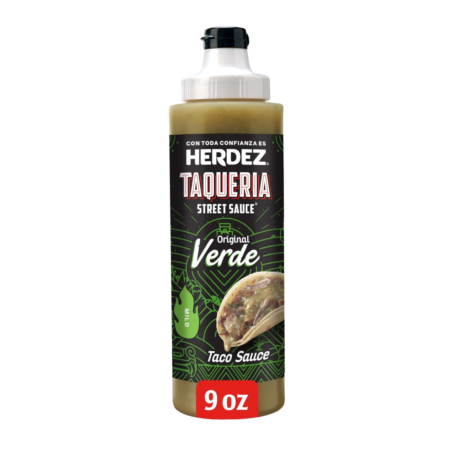 Herdez Taqueria Street Sauce Verde Taco Sauce, Squeeze Bottle, 9 oz, Pack of 8