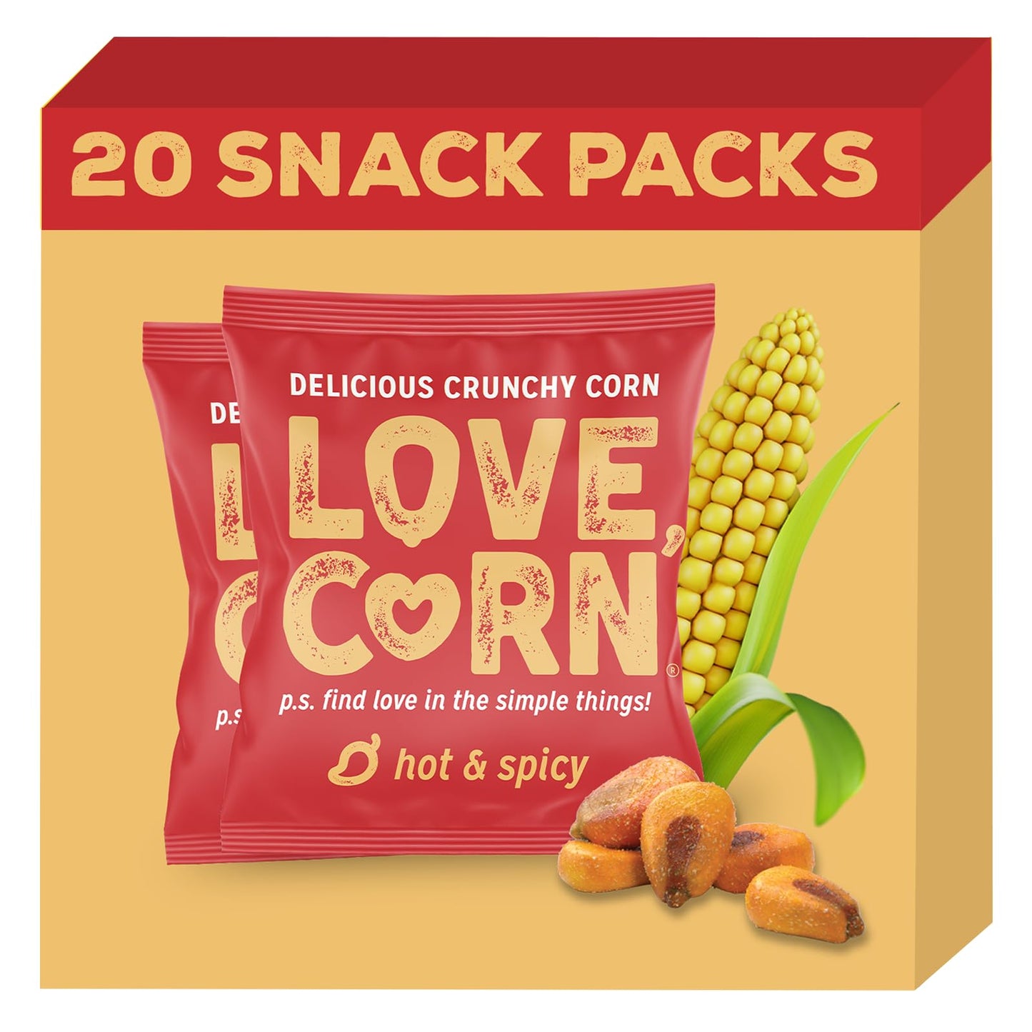 Love Corn | Habanero Chilli Delicious Crunchy Corn | 0.7Oz, 20 Bags | Low-Sugar, Gluten-Free, Plant Based, Non-Gmo