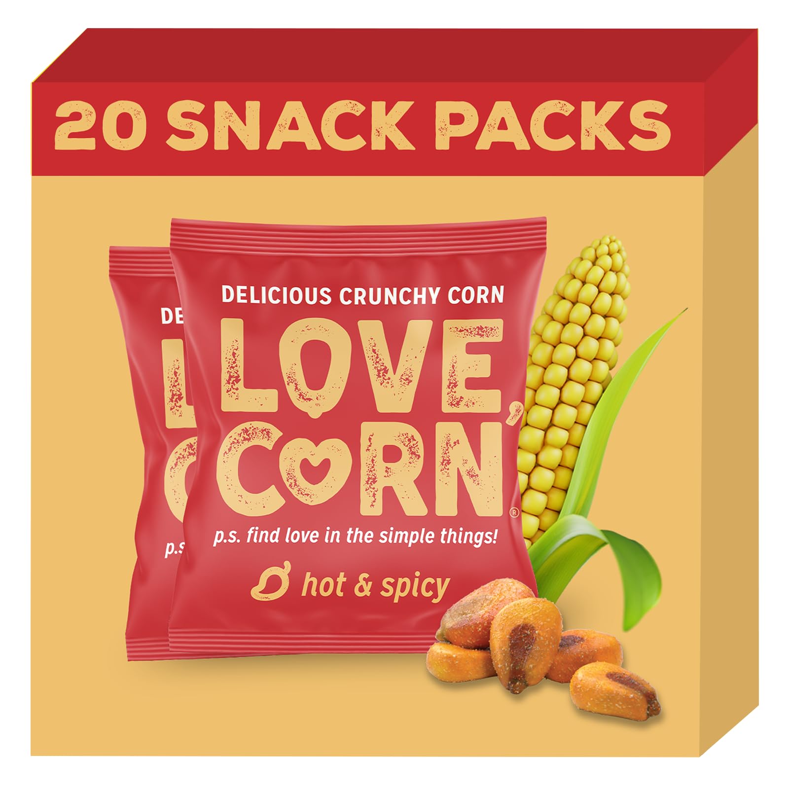 Love Corn | Habanero Chilli Delicious Crunchy Corn | 0.7Oz, 20 Bags | Low-Sugar, Gluten-Free, Plant Based, Non-Gmo
