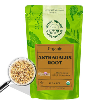 Worldwide Botanicals Organic Astragalus Root - 8 Oz - 100% Astragalus membranaceus - Cut & Sift - Huang Qi Used in Traditional C