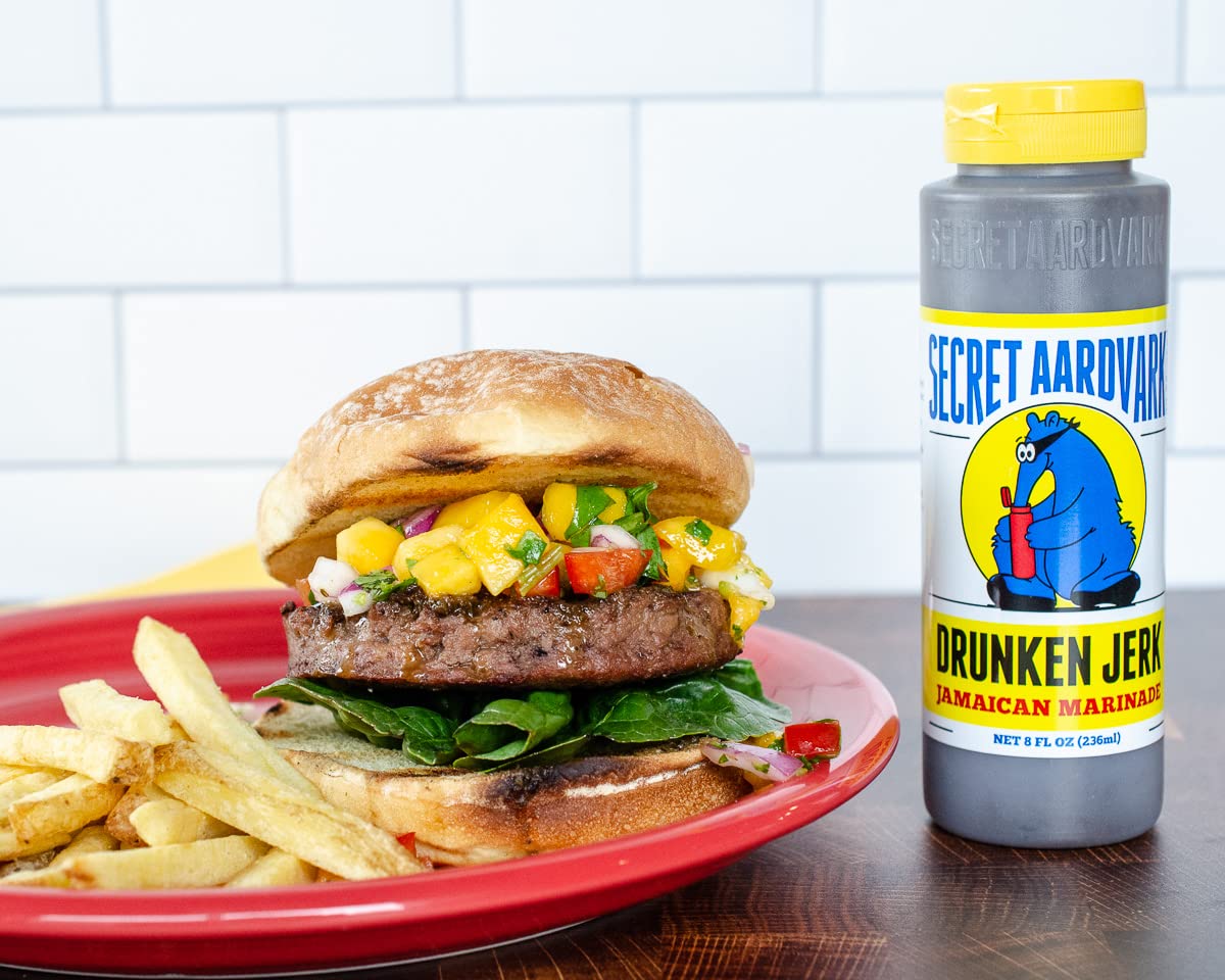 Secret Aardvark Jamaican Jerk Hot Sauce, Non-GMO, Low Carb Marinade, 8 Fl Oz (2-Pack)