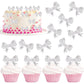 YCTHUNFISH 30 Pack Pink Bow Cupcake Toppers Paper Decorations for Bridal Shower & Birthday Party, White