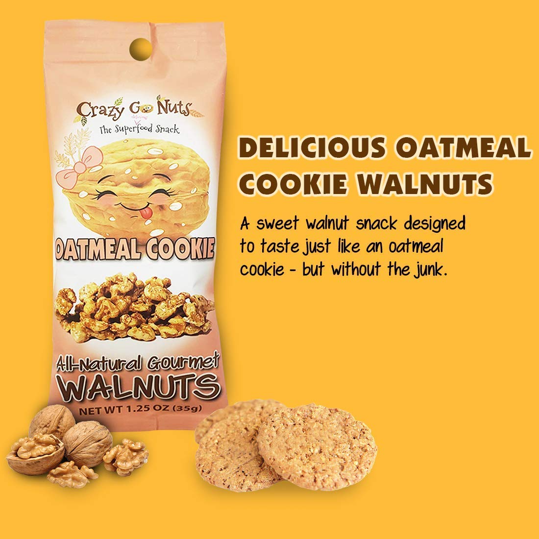 Crazy Go Nuts Walnuts Oatmeal Cookie - Glazed Walnuts, Healthy Snacks, Vegan, Gluten Free, Superfood-Natural, Non-GMO, ALA, Omeg