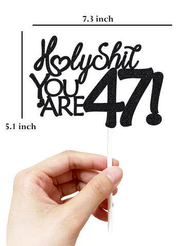 Happy 47Th Birthday Cake Topper 47 Birthday Cake Toppers-Black Glitter, Funny 47Th Cake Topper For Men,47 Cake Topper For Women,
