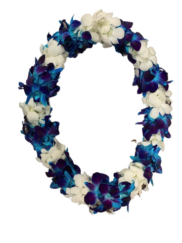 Fresh Hand Made Dendrobium Orchid Lei Purple (Blue with White)