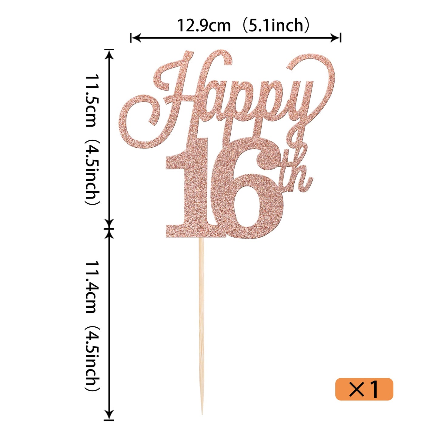 YCTHUNFISH 16th Birthday Cake Topper Black Glitter Number 16 Rose Gold Bamboo Decorations