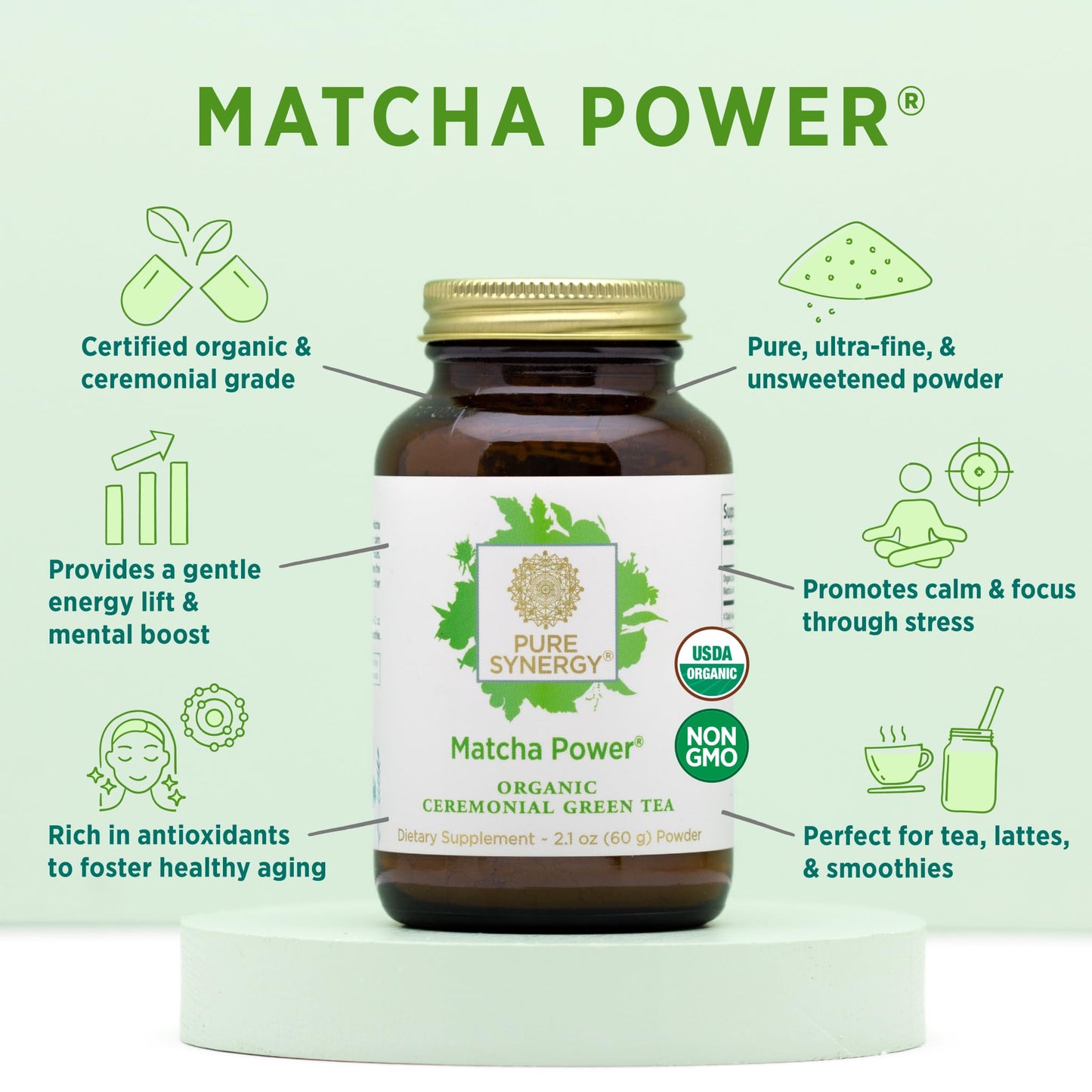 Pure Synergy Matcha Power | Organic Matcha Powder | Ceremonial Grade Japanese Matcha Green Tea Powder | For Enhanced Energy & Al