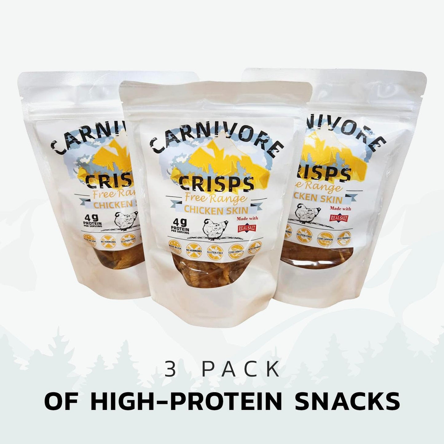 Carnivore Crisps Chicken Skin Snacks, High Protein, Keto & Gluten-Free, 1.5 oz (Pack of 3)