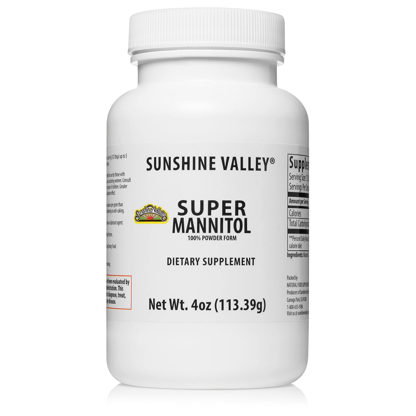 Sunshine Valley Super Mannitol Powder, Natural Sweetener, Low Glycemic, 4 oz