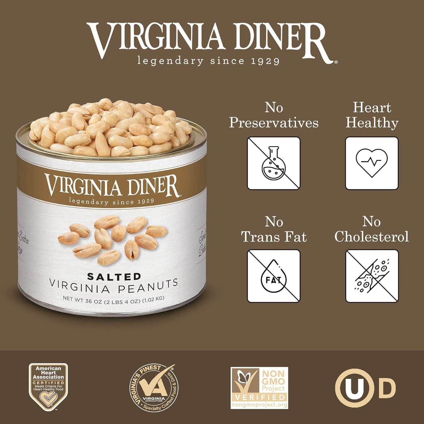 LYZAS SWEETS &   Virginia Diner Peanuts Gift Pack - Salted, 3 Cans, 9 oz Each, Perfect for Snacking