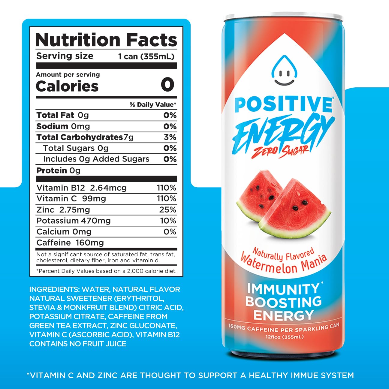 POSITIVE ENERGY Positive Energy Drink Variety Pack - Zero Sugar, Zero Calorie, Hydrating Electrolytes, 12 Fl Oz (Pack of 12)