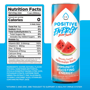 POSITIVE ENERGY Positive Energy Drink Variety Pack - Zero Sugar, Zero Calorie, Hydrating Electrolytes, 12 Fl Oz (Pack of 12)