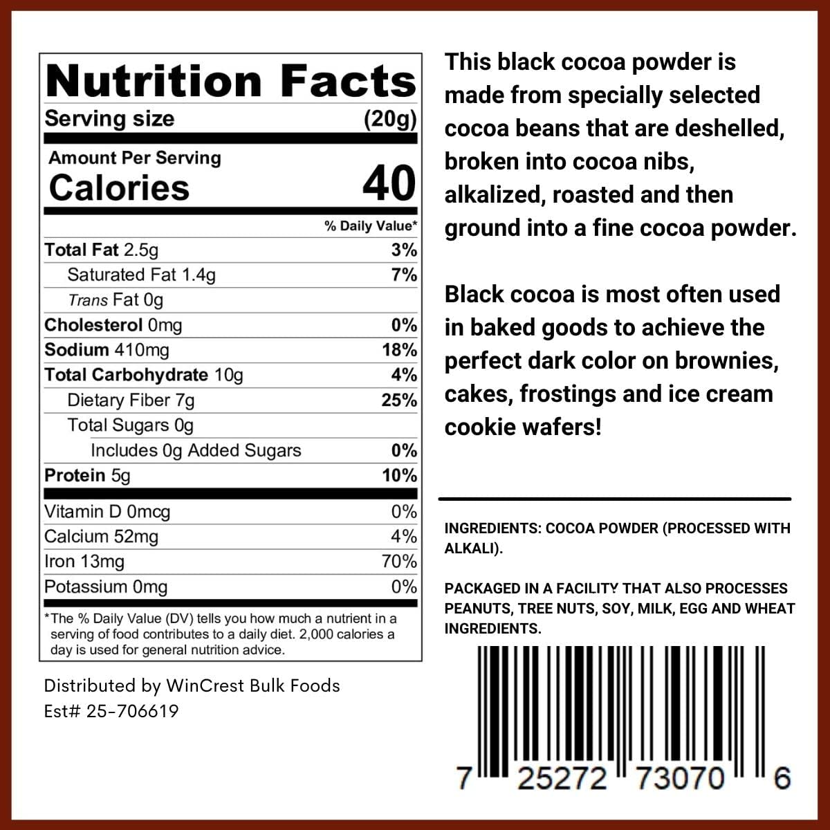 Black Cocoa Powder - 2.5 Lb Economy Size Tub