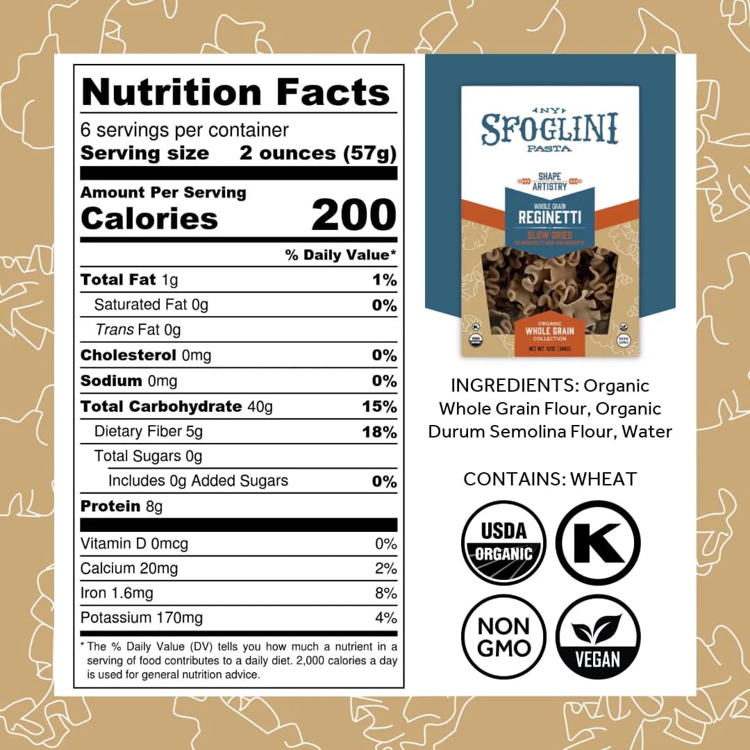 Sfoglini Organic Whole Grain Pasta Variety Pack, Whole Grain Radiators & Whole Grain Reginetti, 4 Count