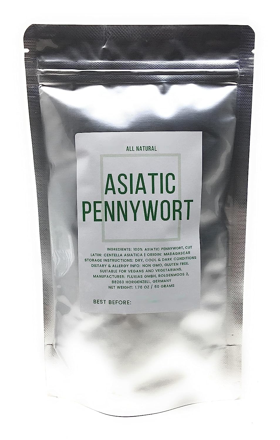 100% Natural Gotu Kola (Asiatic Pennywort) - Dried & Cut Centella Asiatica From Madagascar - Net Weight: 1.76 Oz / 50 Grams