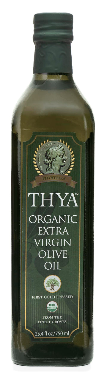 USDA Organic Extra Virgin Olive Oil by THYA, First Cold Pressed, Single Source, Unblended, Natural, NON-GMO EVOO for Salad, Cook