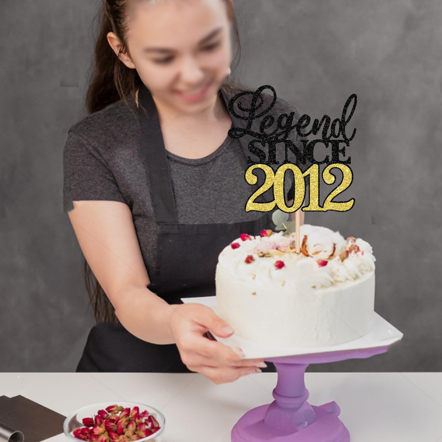 Rssta i Cake Topper, Glitter Happy 13th Birthday Decoration, Black Gold, Perfect for 13th Birthday or Wedding Anniversary Party