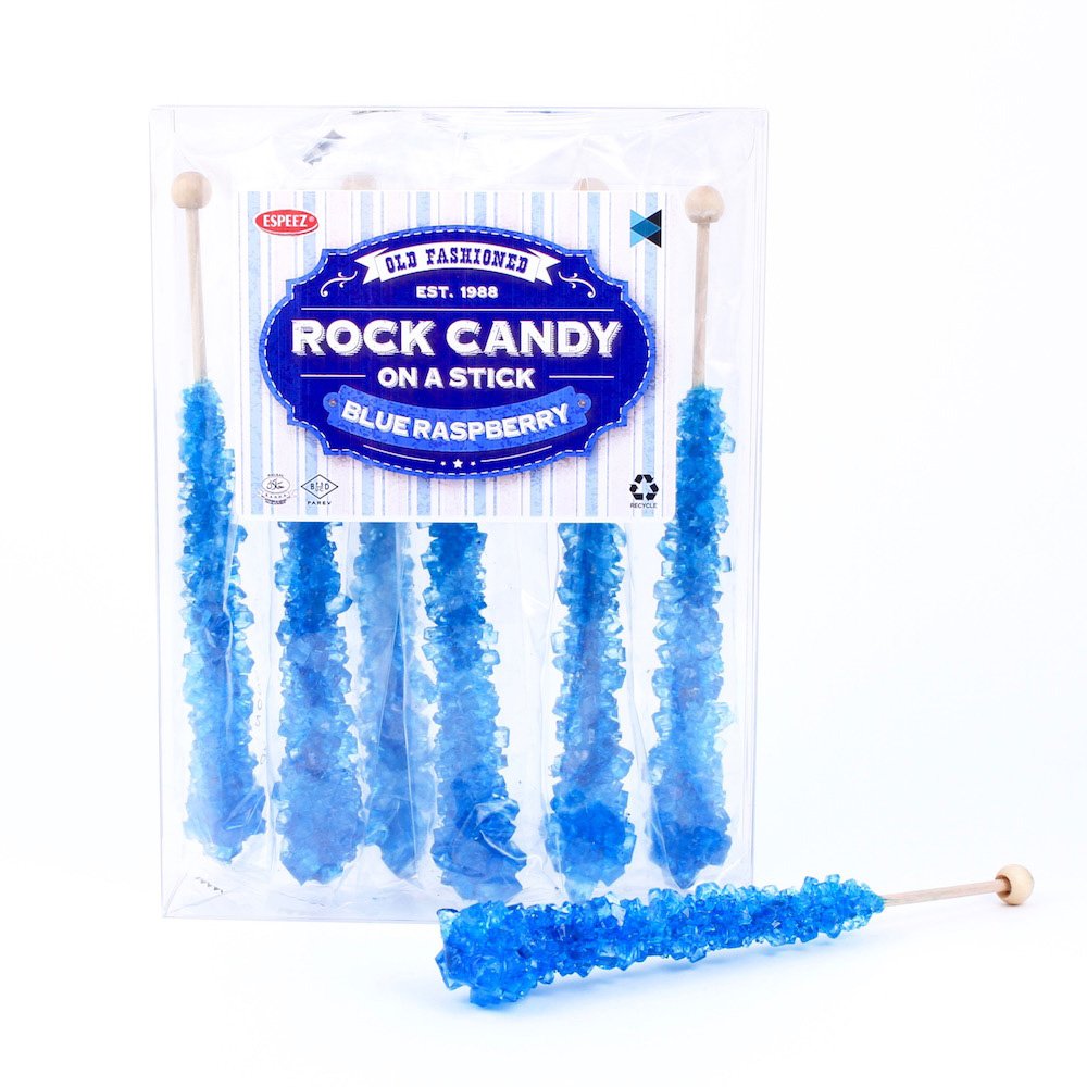 Espeez Rock Candy Sticks - Extra Large Blue Raspberry Lollipops - 6 Count Individually Wrapped